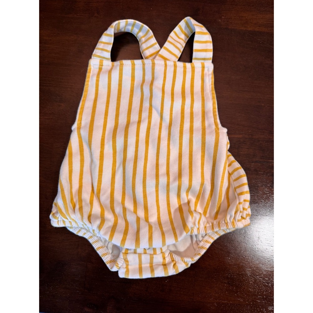 Pehr Yellow White Striped Organic Cotton Bubble Romper Cottagecore 6-12 Months